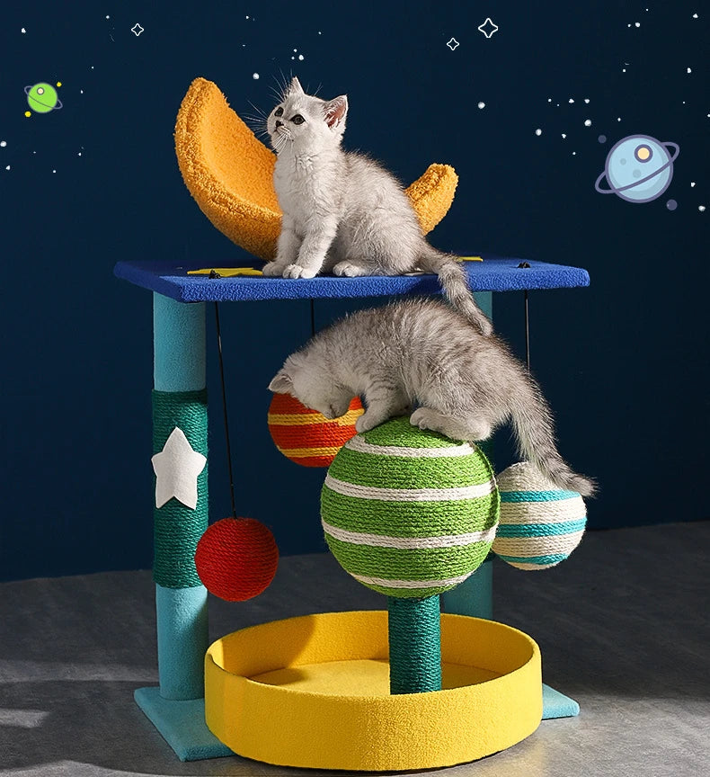 Creative Planet Trepador para Gatos, Árbol para Gatos Pequeño, Tabla Rascadora para Mascotas de Sisal Integrada, Rascadores de Torre para Mascotas, Cama de Juguete con Nido para Parque Infantil