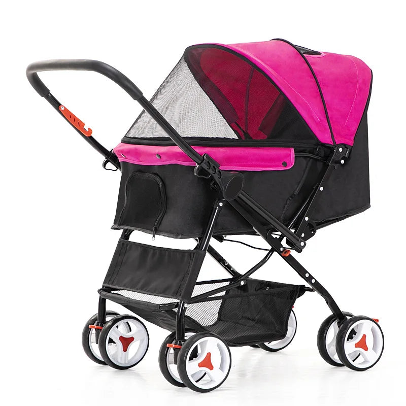 4 Wheels Dog Stroller with Brake Reversible Pet Stroller for Small and Medium Sized Dogs Cat Trolley Cat Carrier