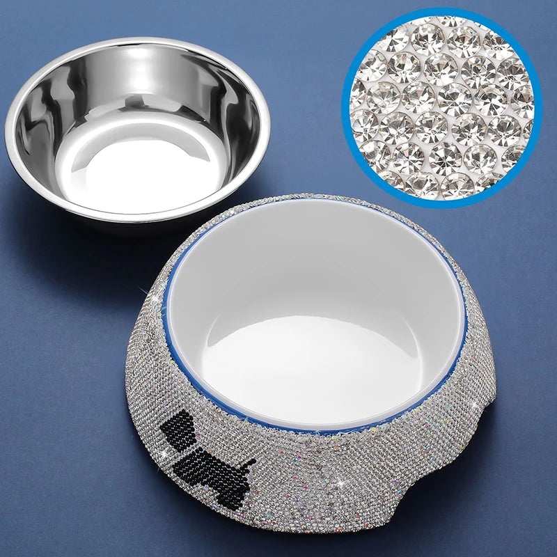 Bols de luxe antidérapants en strass pour chiens, bols d'alimentation, buveurs en acier inoxydable, mangeoires pour animaux de compagnie, fournitures pour animaux de compagnie, chiens et chats