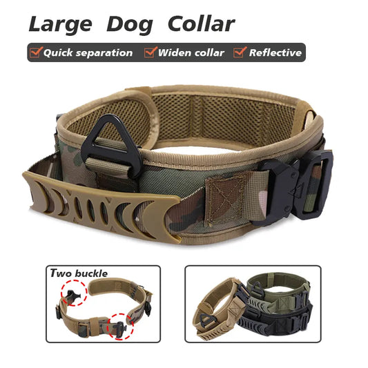 Collar táctico militar para perro grande con asa, nailon reflectante K9, hebilla de Metal ancha, collares de entrenamiento para perros grandes, accesorios para mascotas