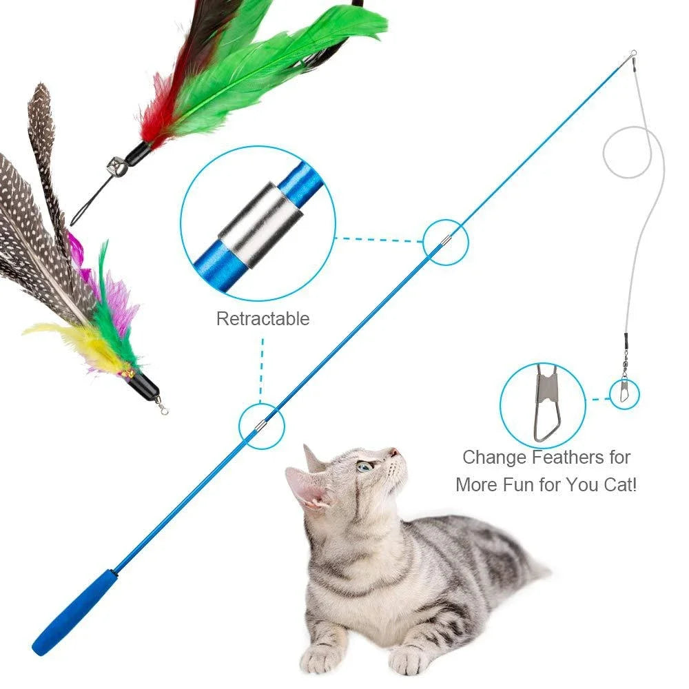 Ensemble de jouets en plumes de chat de remplacement, 11 pièces, tête de remplacement, bâton rétractable pour chat, produits pour chats