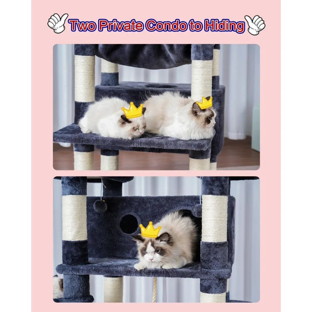 Suitable for Indoor Cats 2 Baskets Multi-level Cat Scratch Ear Scratch Columns 74 Inch Cat Tower With 3 Large Platforms Tree Pet