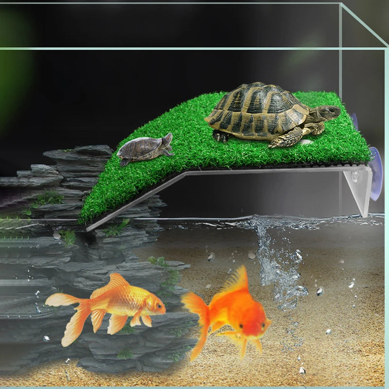 Turtle Basking Platform Turtle Habitat Simulation Lawn Ramp Turtle Dock Floating Island for Reptile Terrarium Aquarium Accessory