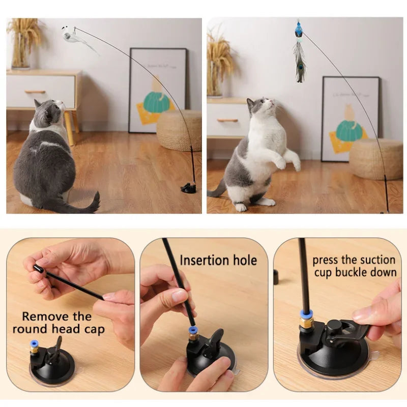 Jouet interactif pour chat, Simulation drôle de plume d'oiseau avec cloche, bâton de chat, jouet pour chaton, baguette Teaser, jouet, fournitures pour animaux de compagnie