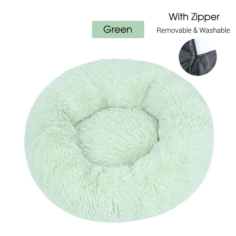 Washable Dog Bed with Zipper Luxury Long Plush Fur Round Donut Bed for Dogs Cat Super Soft Warm Removable Cover Dog Bed Sofa Mat