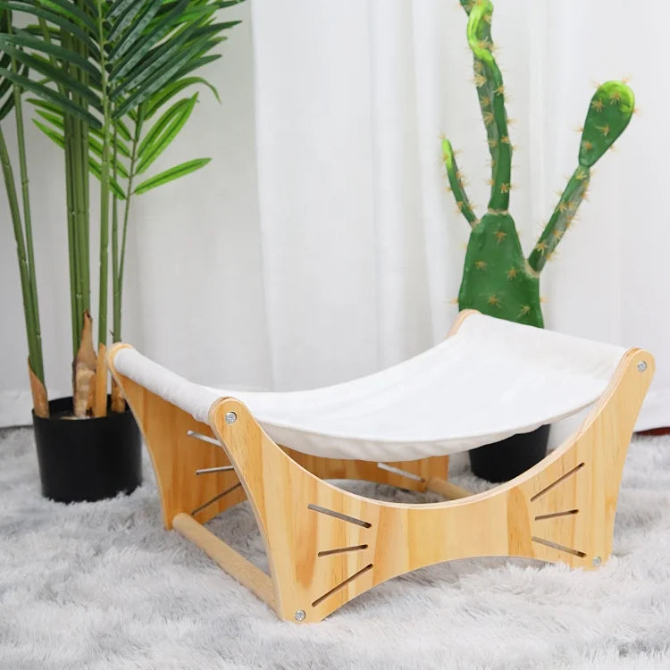 2021 Hot White Fabric Pine Wood Cat Hammock