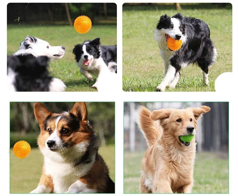 Juguetes para perros y gatos, juguete con sonido para cachorros, Bola de Limpieza de dientes chirriante, entrenamiento de TPR, juguete para masticar dientes de mascotas, bolas de espinas