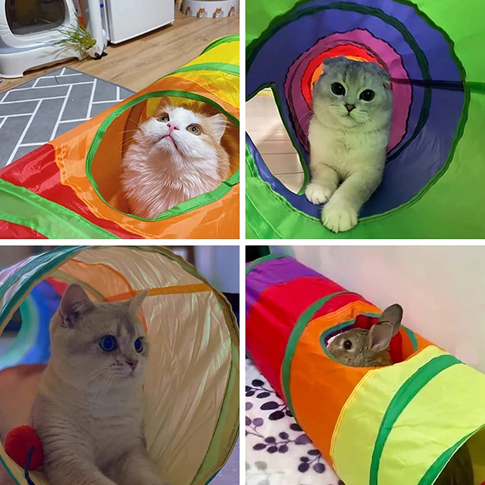 2/3 Holes Cat Tunnel Pet Tube Collapsible Play Toy Indoor Outdoor Kitty Puppy Toys for Puzzle Exercising Hiding Training Pet Toy