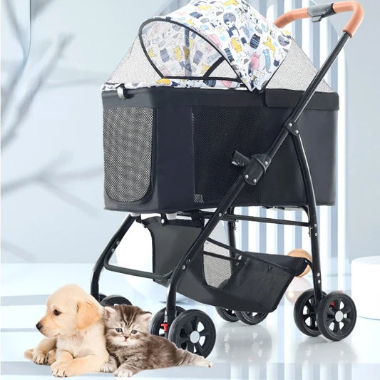 Bearing 15kg Small Dog Carrier Four-wheel Shock Absorption Car Dog Basket Convenient Folding Pet Trolley Separation Dog Seat