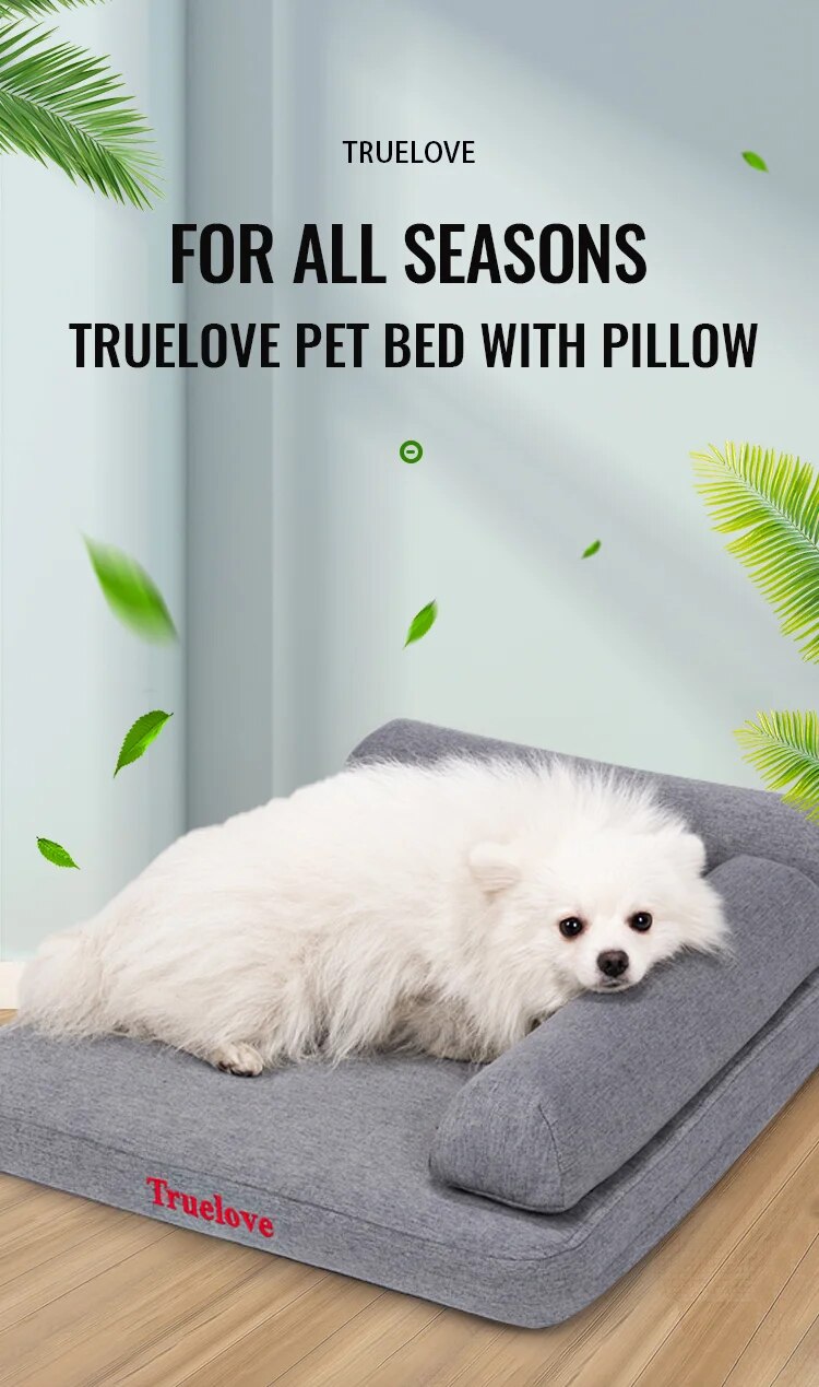 Cama para mascotas con almohada de espuma viscoelástica, suave, cómoda, duradera, 100% tela de lino para gatos y perros, extraíble y lavable, TLX1211