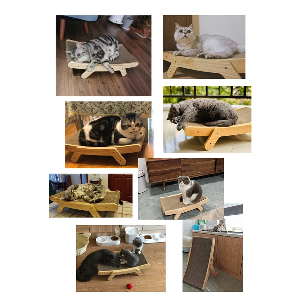 Tablero rascador para gatos, marco de madera, cama rascadora 3 en 1, poste rascador, juguetes antiarañazos, rascador de sofá con garra para gatos