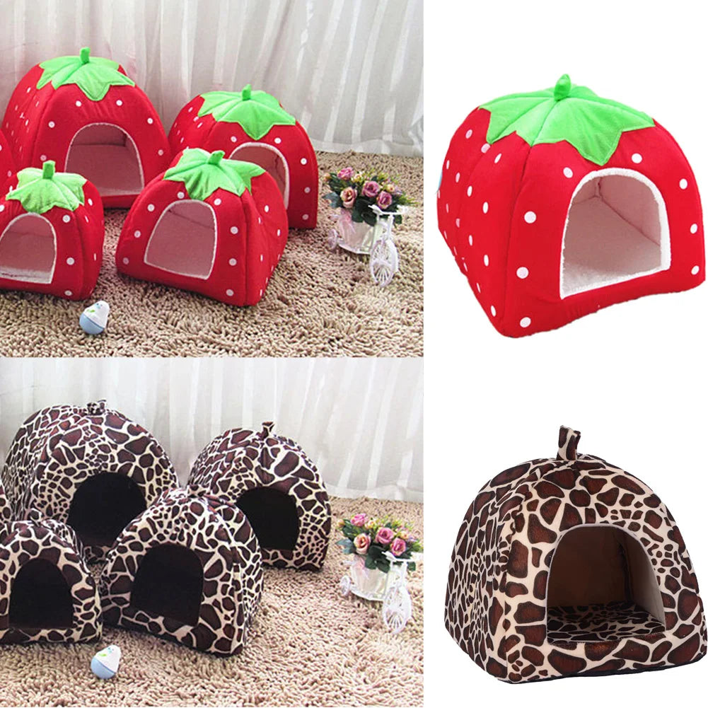 Doux fraise animal de compagnie chien chat maison chenil chien mode coussin panier tente pour animaux de compagnie chien maison petits chiens chaton lit chat maison