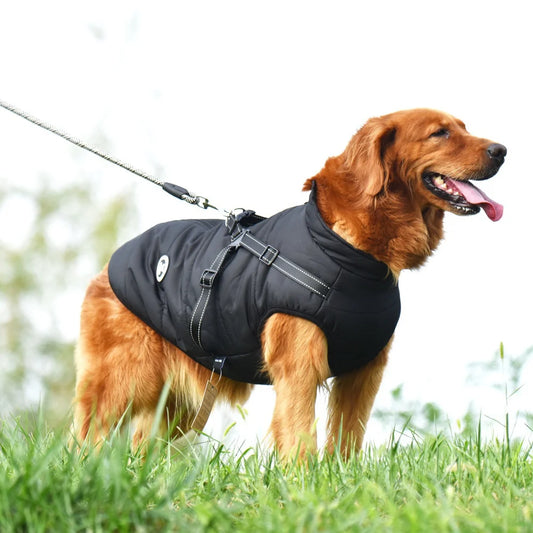 Windproof Dog Cold Weather Coat Pet Winter Outdoor Jacket with Leash Ring Comfy Cotton Apparel Waterproof Vest for Large Dogs