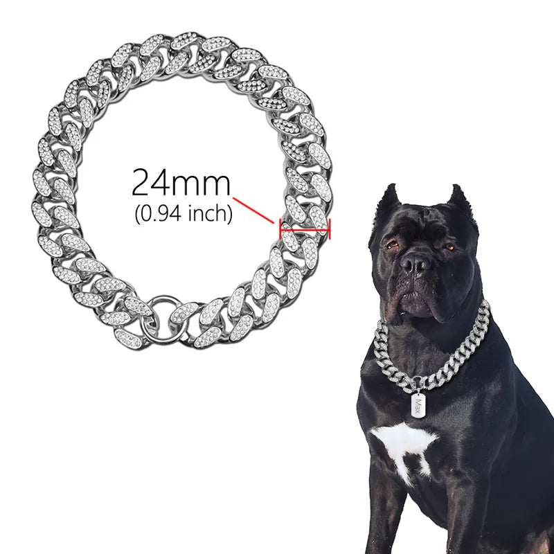 Collier de chien en plastique ABS, chaîne avec incrustation de diamants scintillants, collier de bouledogue, colliers de chat, accessoires pour animaux de compagnie, petits, moyens et grands chiens, doré