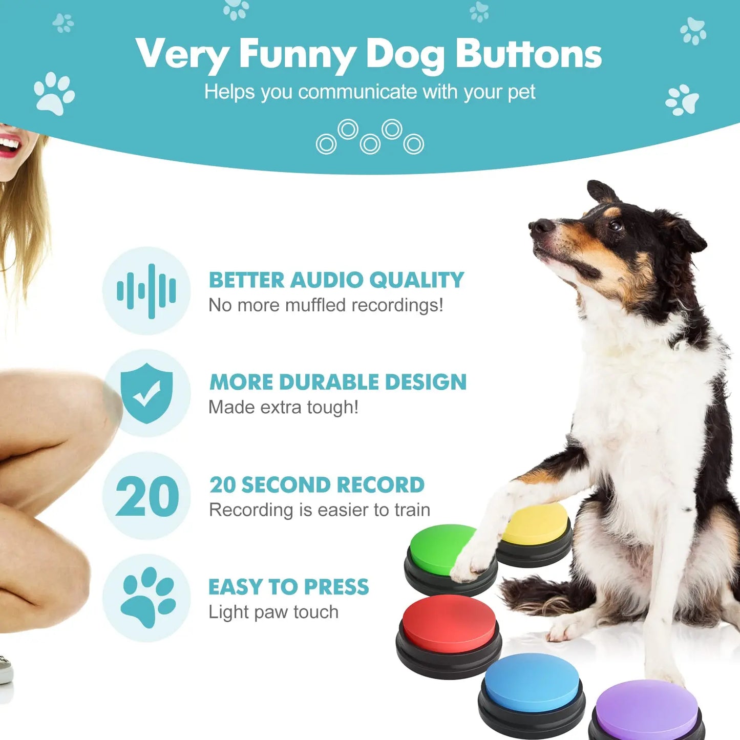 Bouton d'enregistrement vocal, jouets pour animaux de compagnie, boutons pour chiens, pour la Communication, entraînement pour animaux de compagnie, Buzzer, bouton parlant enregistrable, jouet d'intelligence