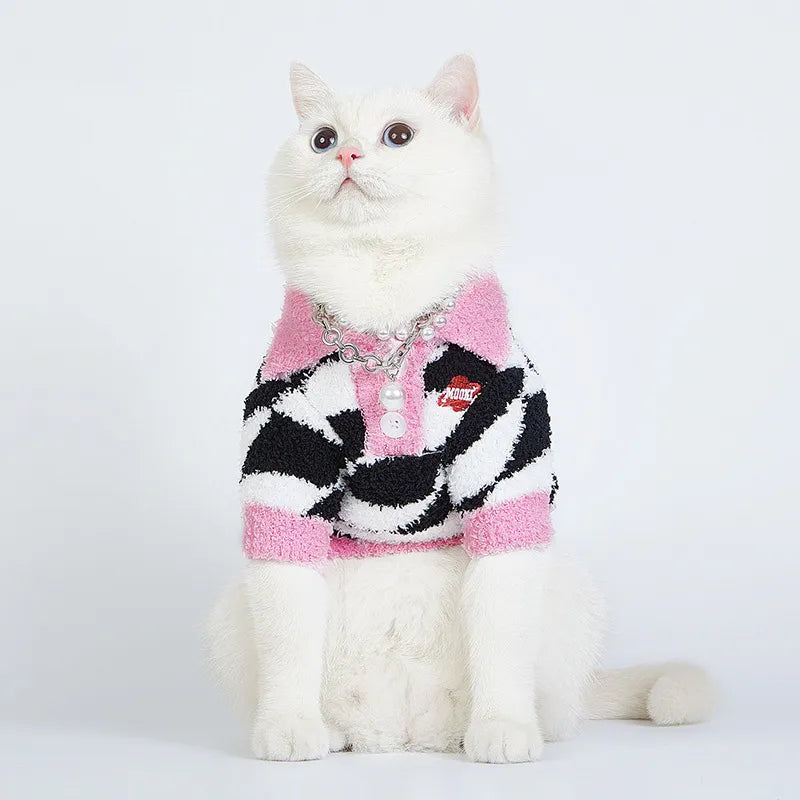 Winter Fleece Dog Sweaters Cat Warm Thicken Fashion Clothing Black and White Rhombus Print Pet Clothes Puppy Dogs Pullover Style