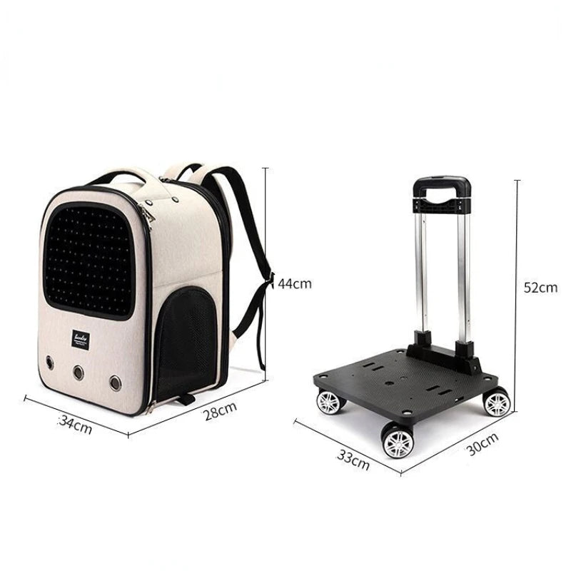 Trolley Pet Backpack Large Space Mute Universal Wheel Cat Bag Folding Trolleys Pets Bags Cats And Dog Carrier