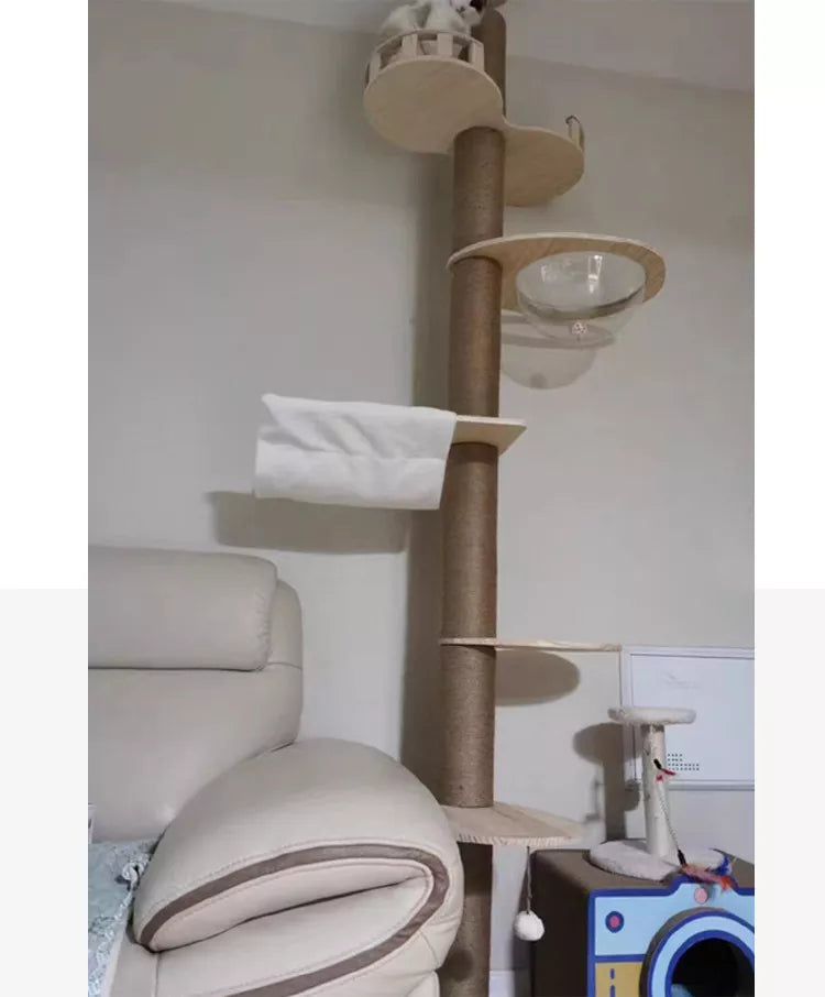 Árbol para gatos de piso a techo, torre para gatos, gatito ajustable, condominio de varios niveles con poste rascador, hamaca, centro de actividades para gatos, juguete