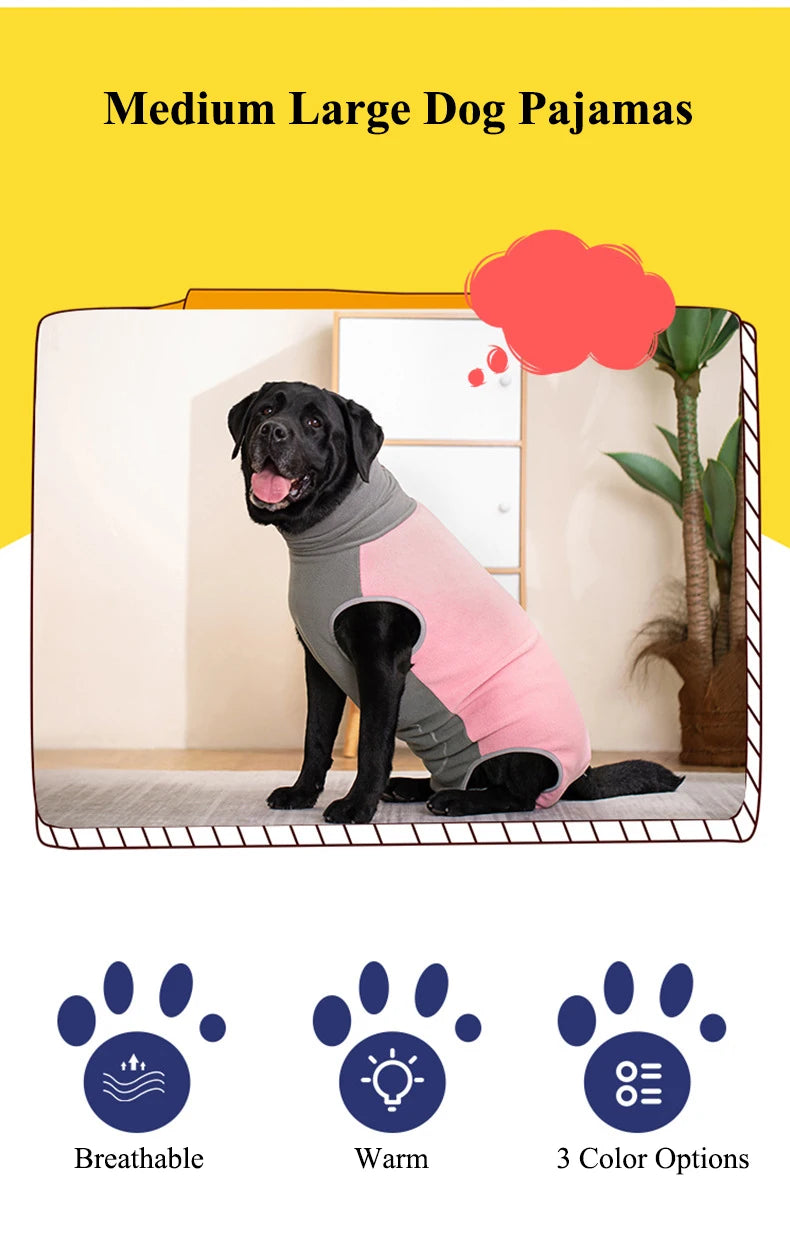 Winter Dog Recovery Suit Back Zipper Fleece Dog Clothes Cuttable Closed Tummy Sleeveless Turtleneck Pet Jumpsuit for Large Dogs Fashion Style