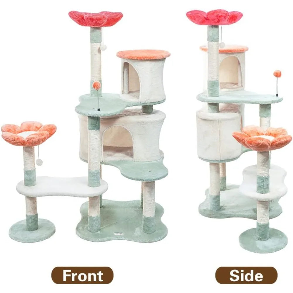 Torre de árbol para gatos, muebles de condominio, apartamento, hábitat de felpa, plataforma de diversión para gatitos con postes para rascar, pelota de juguete, casa para mascotas, gatos