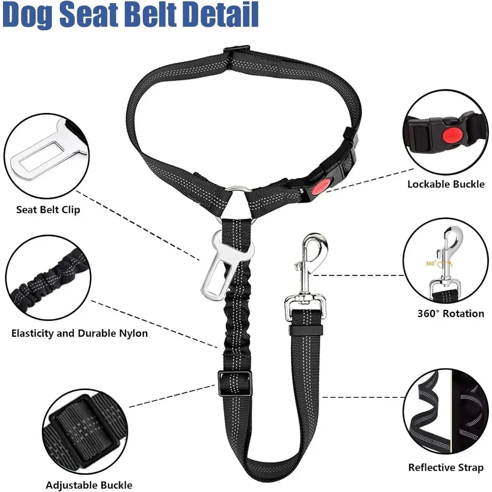 Ceinture de sécurité 2 en 1 pour chien, appui-tête de voiture, dispositif de retenue réglable et réfléchissant pour animaux de compagnie, Clip de ceinture de sécurité, attache à boucle, pour grands, moyens et petits chiens