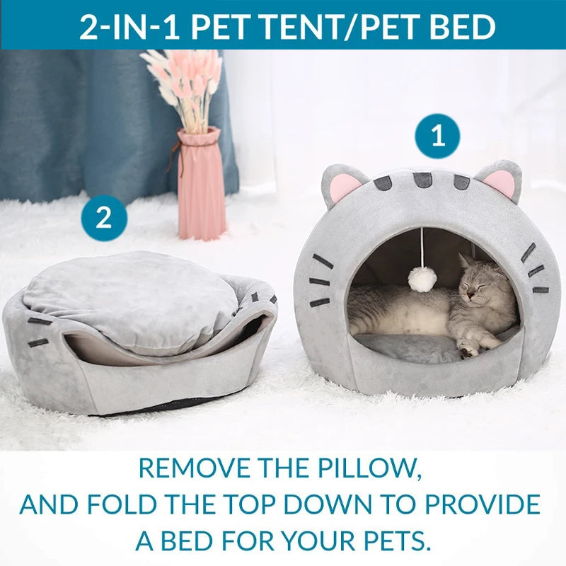 Super Cat Bed Warm Pet House Kitten Cave Cushion Cat House Warm Sleeping Dog Basket Tent Small Dog Mat Supplies Bed For Cats