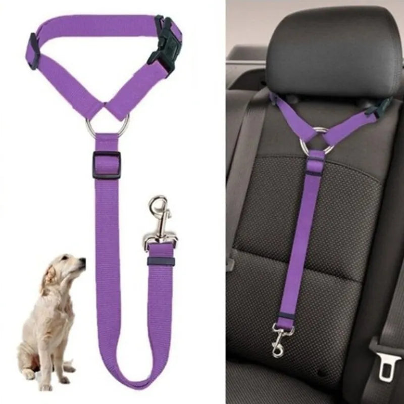 Ceinture de sécurité de voiture deux en un pour animaux de compagnie, couleur unie, laisse en plomb en Nylon, ceinture de sécurité pour siège arrière, collier de harnais réglable pour chiens, accessoires pour animaux de compagnie