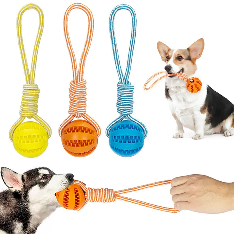 Juguetes para perros, bolas interactivas de cuerda de cáñamo, bolas de goma con fugas para perros pequeños, juguetes resistentes a mordeduras, Limpieza de dientes para mascotas