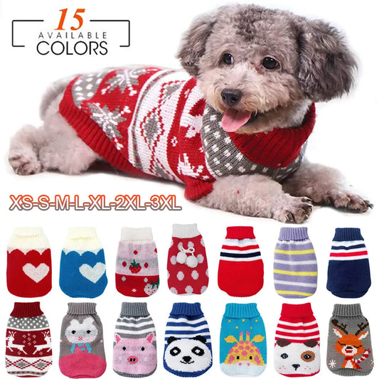 Warm Pet Clothes for Small Medium Dogs Winter Christmas Dogs Sweater Pet Clothing Knitting Costume Coat Cartoon Print Clothes Fashion Style