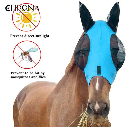 Máscara equina de malla antimoscas, máscara para moscas de caballo, nariz larga con orejas, máscara de caballo elástica, ojo de insecto, máscara para moscas de caballo con orejas cubiertas, 1 ud.