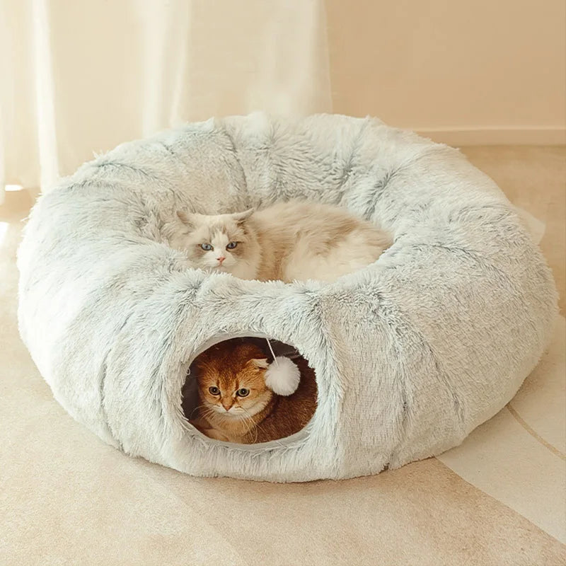 Camas redondas 2 en 1 para gatos, casa divertida con forma de túnel para gatos, cama suave y larga de felpa para perros pequeños, cesta, cama para gatitos, perrera para dormir profundo