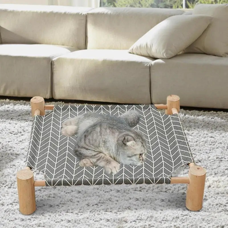 Cama elevada refrescante para perros, cama pequeña de madera para mascotas, hamaca para perros y gatos de verano, camas para gatos para interiores, cunas para gatos, muebles, cama para cachorros