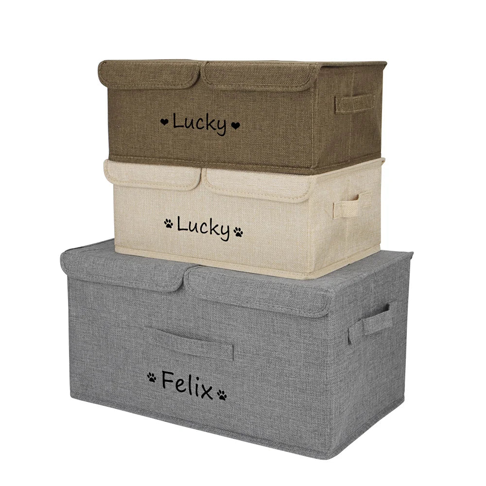 Caja de juguetes personalizada para perros y mascotas, contenedor de almacenamiento con nombre personalizado, accesorio para perros con tapa, organizador para mascotas y gatos, cesta de almacenamiento para juguetes Blanke