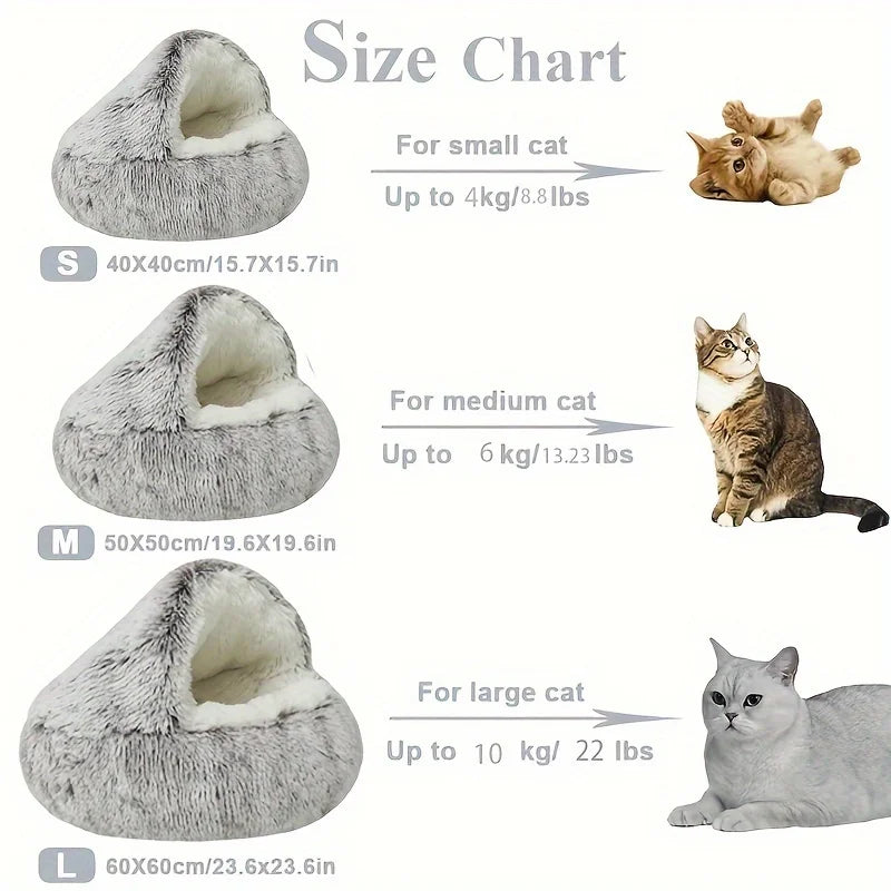 Winter Long Plush Pet Cat Bed Round Cat Cushion House  Warm Cat Basket Cat Sleep Bag Cat Nest Kennel 2 In 1 For Small Dog Cat