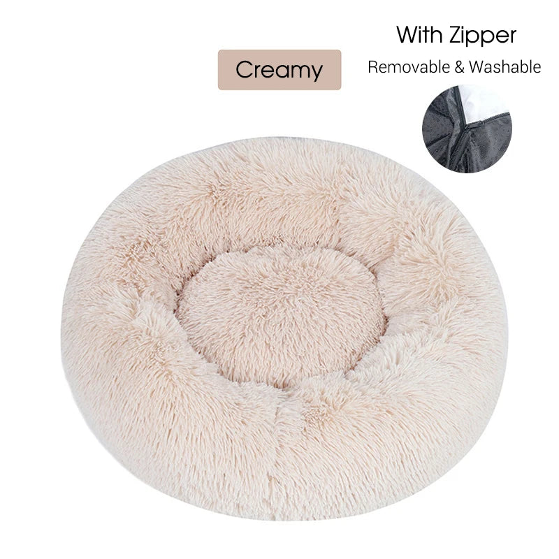 Washable Dog Bed with Zipper Luxury Long Plush Fur Round Donut Bed for Dogs Cat Super Soft Warm Removable Cover Dog Bed Sofa Mat