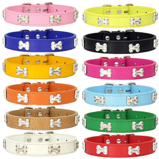 Collares duraderos de cuero de hueso para perros, collares para cachorros y Pug para perros pequeños y grandes, accesorios para gatos y Chihuahua, Collar para perros pequeños