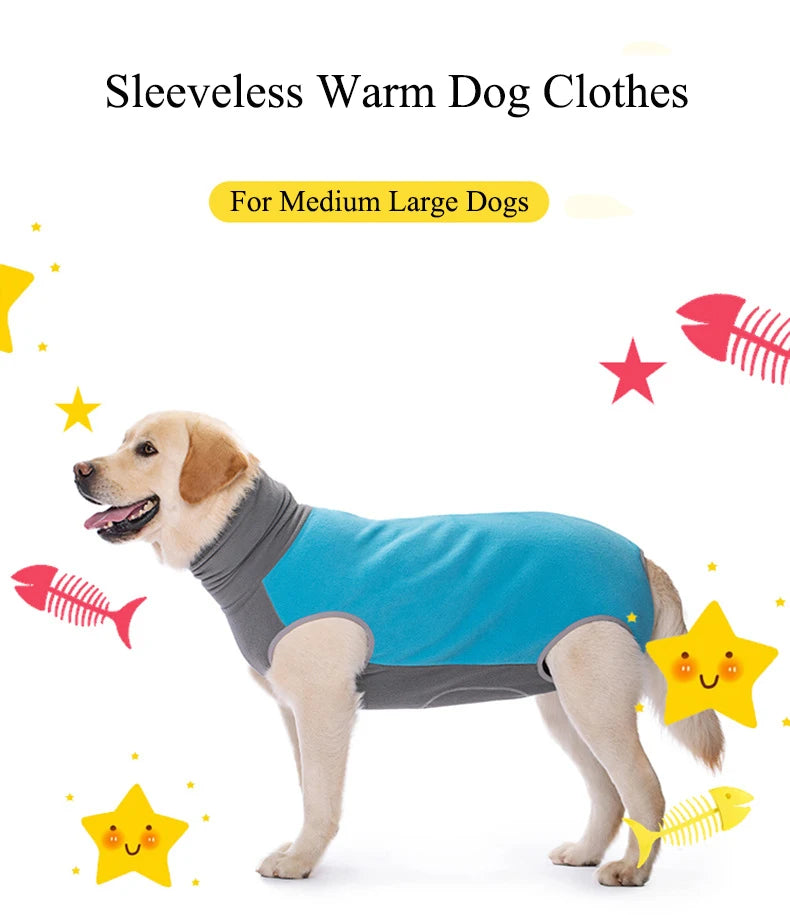 Winter Dog Recovery Suit Back Zipper Fleece Dog Clothes Cuttable Closed Tummy Sleeveless Turtleneck Pet Jumpsuit for Large Dogs Fashion Style