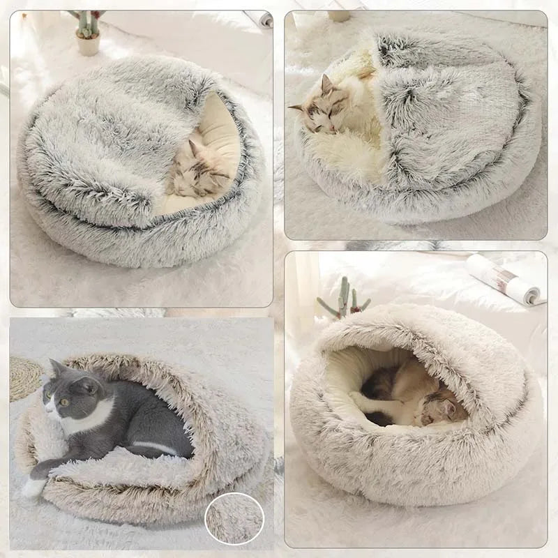 Cama para mascotas, gato, perro, invierno, cojín redondo largo de felpa, casa para mascotas, cesta cálida para mascotas, bolsa de dormir para perros y gatos, nido para gatos, perrera para perros pequeños