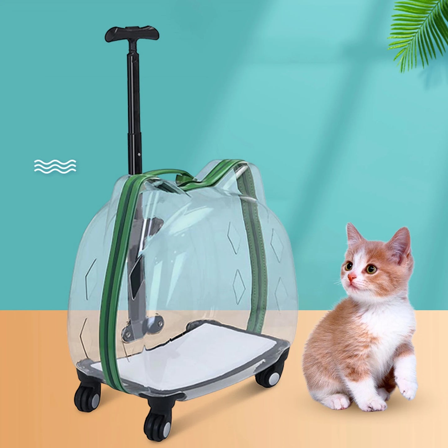 Animal de compagnie chien chat boîtier de chariot bagages avec roues transportant une valise transparente respirant animal chat transporteur sac à dos poussette pour animaux de compagnie