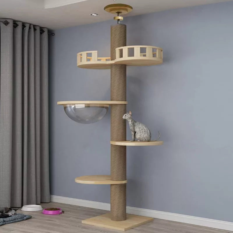 Árbol para gatos de piso a techo, torre para gatos, gatito ajustable, condominio de varios niveles con poste rascador, hamaca, centro de actividades para gatos, juguete