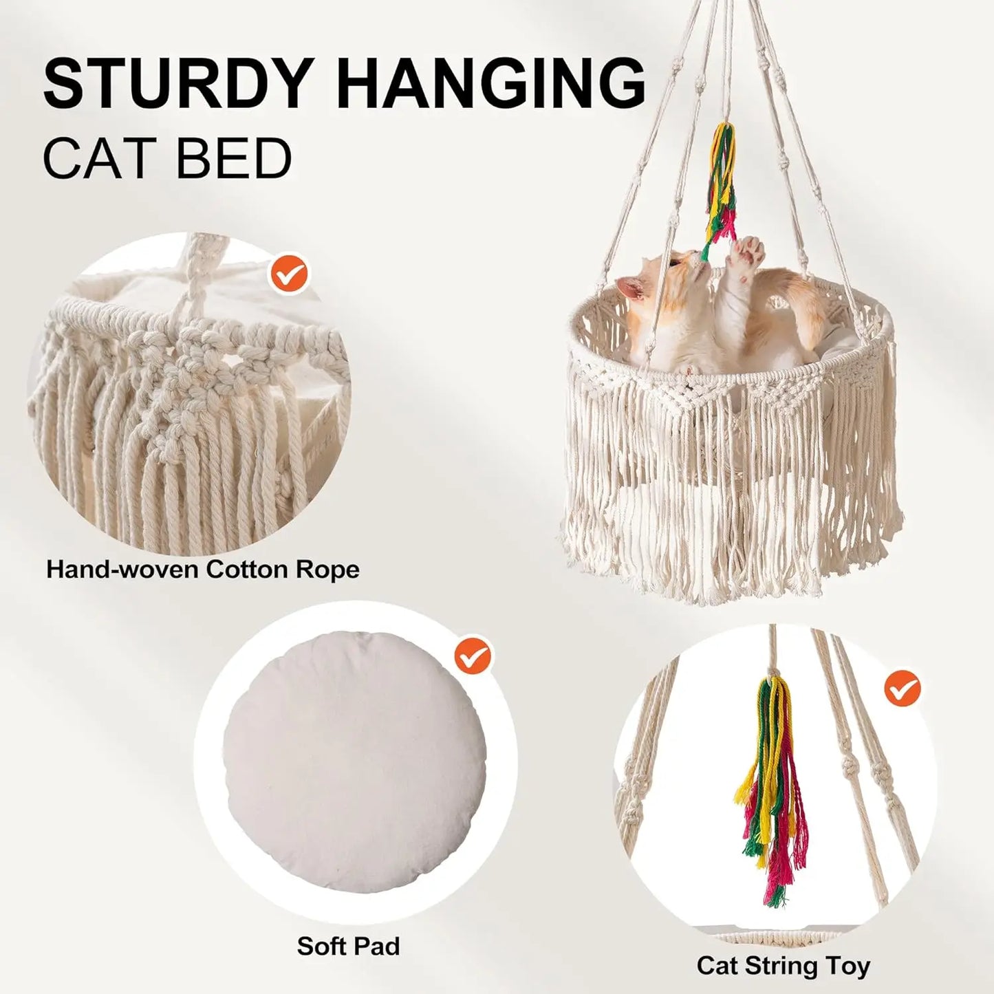 Mewoofun Macrame Cat Hammock Hanging Swing Cat Bed Basket Home Pet Cat Accessories Cat House Bed for Sleeping Playing