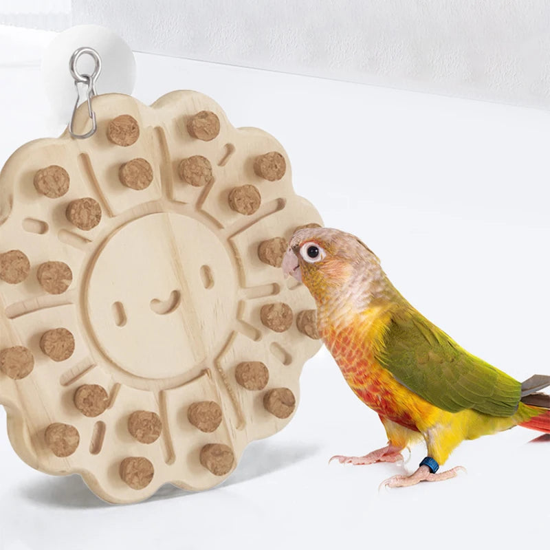 Juguete de madera para masticar loros en forma de sol, suministros educativos para mascotas pequeñas, pájaros, loros, jaula para hámster, juguetes para masticar, juguete colgante