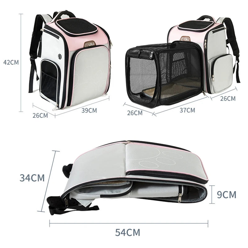 Expandable Cat Carrier Backpack Large Capacity Puppy Dogs Breathable Carrying Bags Small Pet Foldable Outdoor Travel Backpacks