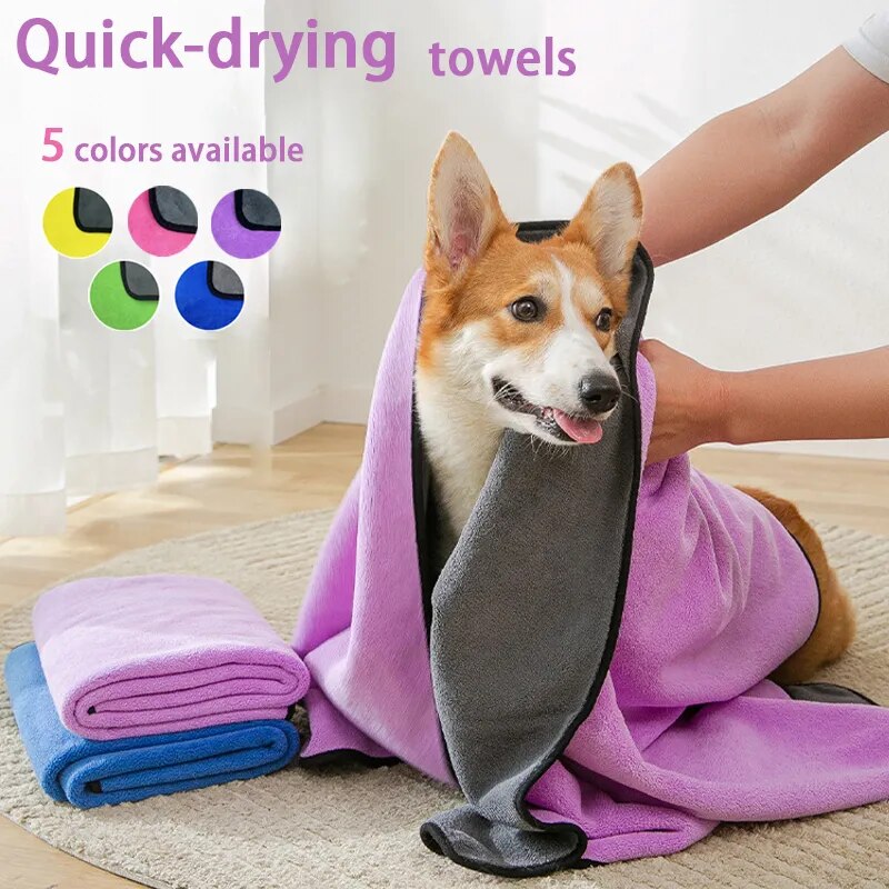 Toalla para mascotas, toalla de secado rápido para perros, bata de baño de fibra suave, Toalla de baño absorbente para gatos, práctica limpieza de mascotas, accesorios para mascotas