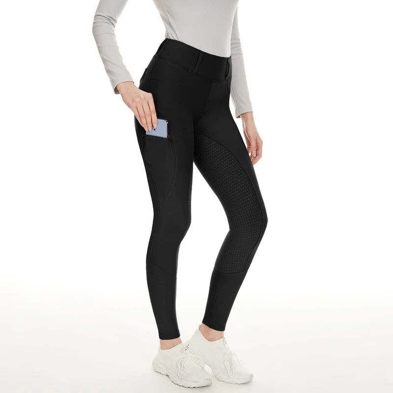 Pantalones gruesos de invierno para montar a caballo para mujer, mallas deportivas con 2 bolsillos y agarre de asiento completo, mallas deportivas, pantalones de equipo de entrenamiento