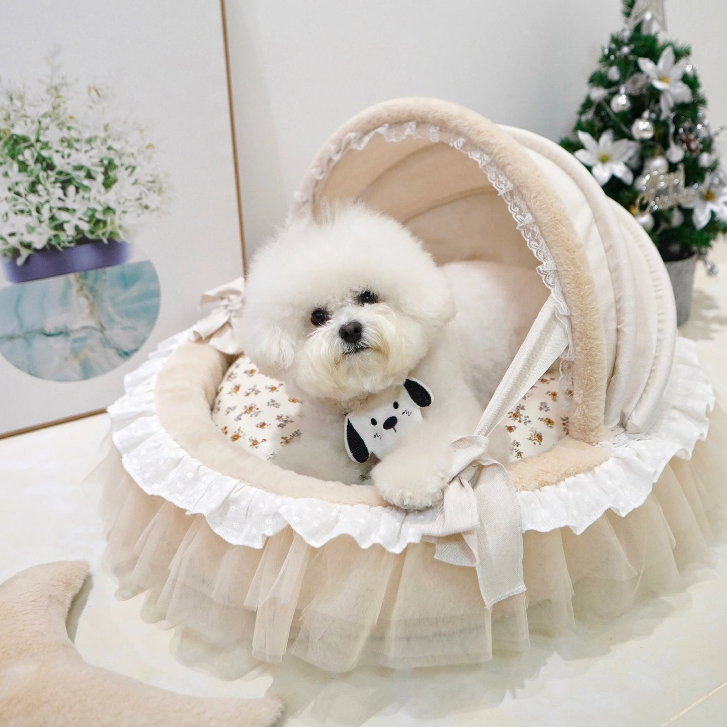 Fluffy Princess Luxury Winter Warm Deluxe Dog Cat Pet Cradle Folding Bed Sofa with Fleece Plush Velvet Items Couch