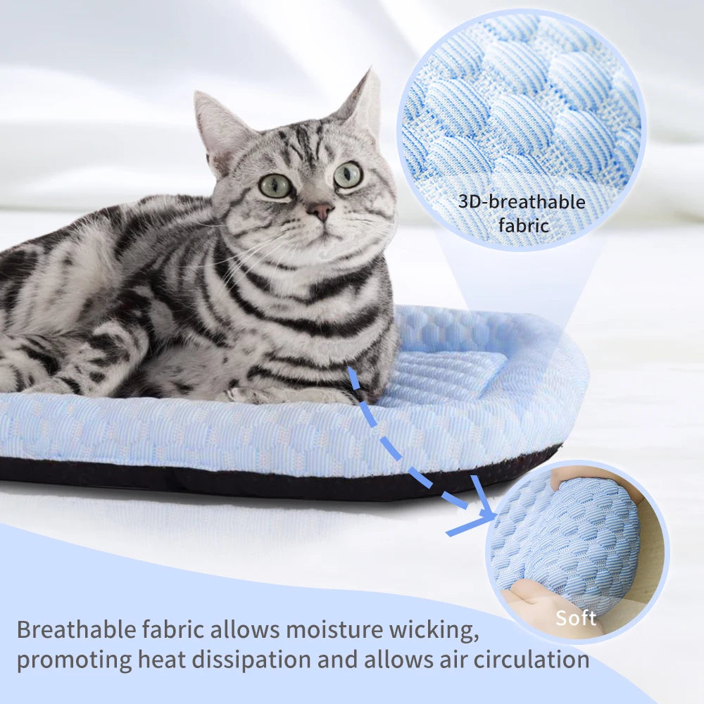 Cama de enfriamiento para mascotas, estera de enfriamiento para mascotas, cama lavable para mascotas de espuma viscoelástica, estera para mascotas para todas las estaciones, cama para gatos, cama para perros transpirable, estera antideslizante