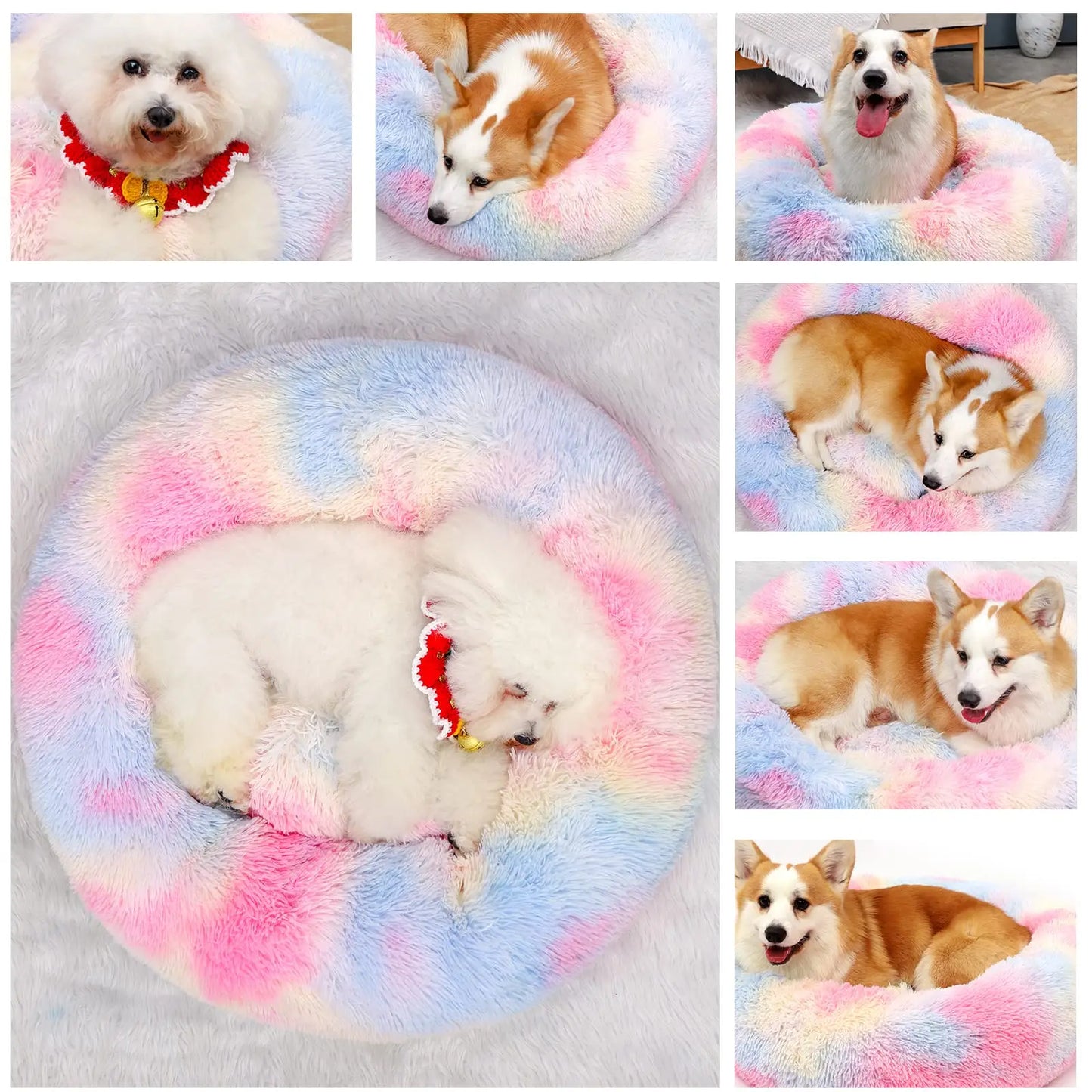 Cat Kennel Dog Kennel Plush Round Soft Washable Tie Dye Dog Bed for puppy Round Winter Warm Mat Pet Sleeping Nest Pet Supplies