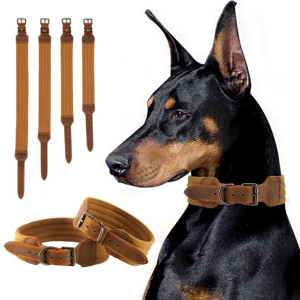 Collar táctico para perros grandes de cuero de vaca, ajustable, duradero, para mascotas, sin escape, sin tirones, para Labrador Doberman, accesorios, estilo de moda