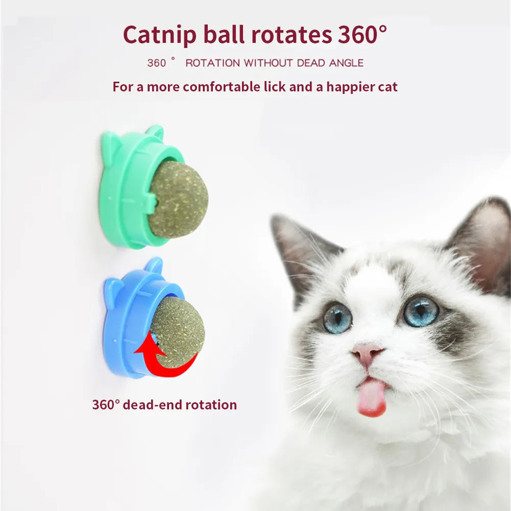 Catnip Wall Ball Cat Toys Pet Toys for Cats Clean Mouth Promote Digestion Kitten Candy Licking Snacks Mint Ball Cat